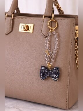 Sparkling Lilac Crystal Bead Keychain with Bow Pendant-Purse/Cellphone Chain